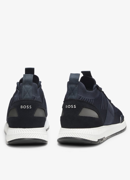 BOSS Sneakers van verschillende materialen met gebreide bovenzijde en suède details - achterkant dark blue-401 / blauw
