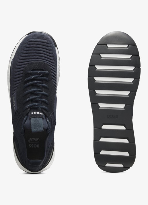 BOSS Sneakers van verschillende materialen met gebreide bovenzijde en suède details - detail 5 dark blue-401 / blauw
