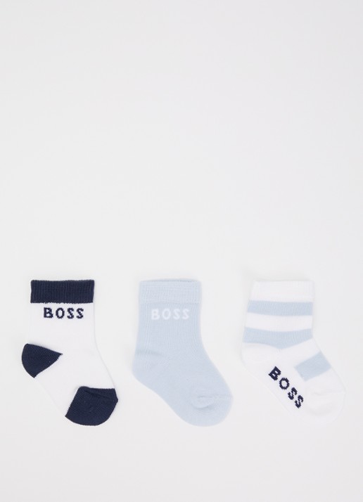 BOSS Sokken met logo in katoenblend in 3-pack - voorkant lichtblauw