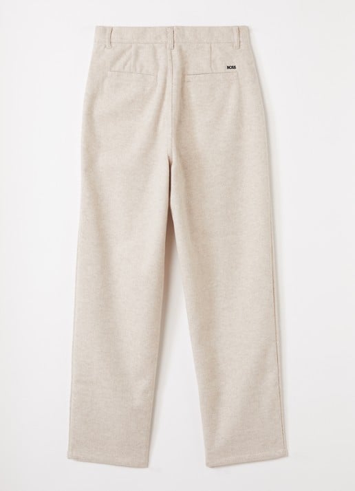 BOSS Straight fit broek van flanel met steekzakken - voorkant 3 beige