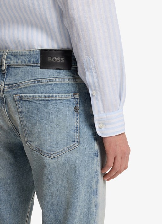 BOSS Straight fit jeans met lichte wassing - detail 5 indigo