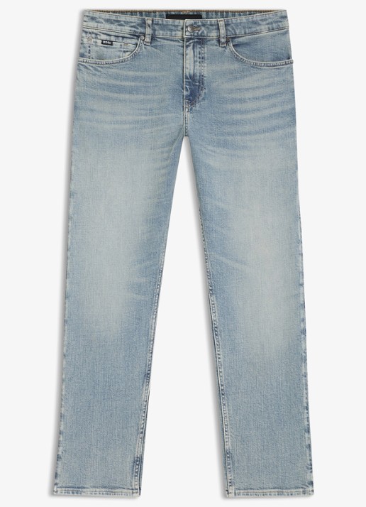 BOSS Straight fit jeans met lichte wassing - voorkant indigo