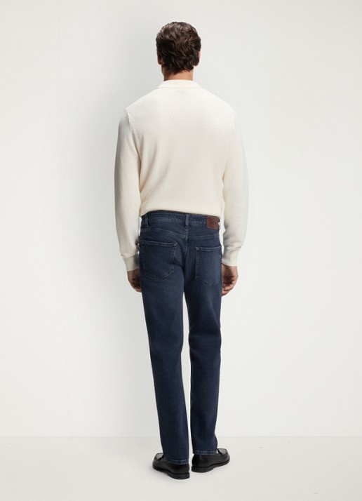 BOSS Straight fit jeans met medium wassing - achterkant denim