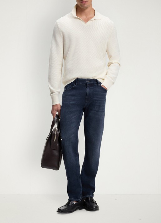 BOSS Straight fit jeans met medium wassing - voorkant 3 denim