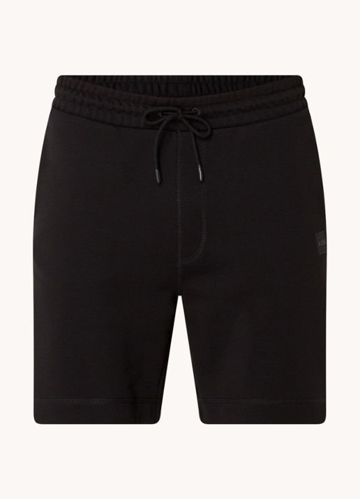 BOSS Straight fit korte broek van sweatstof met logopatch - voorkant 3 black-001 / zwart
