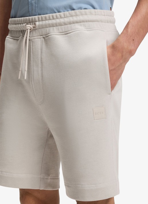 BOSS Straight fit korte broek van sweatstof met logopatch - detail 3 open grey-070 / grijs