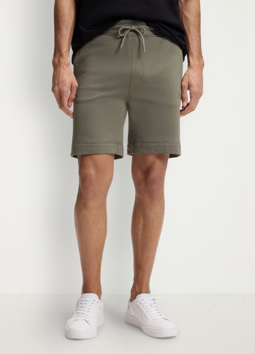 BOSS Straight fit korte broek van sweatstof met logopatch - detail open grey-076 / grijs