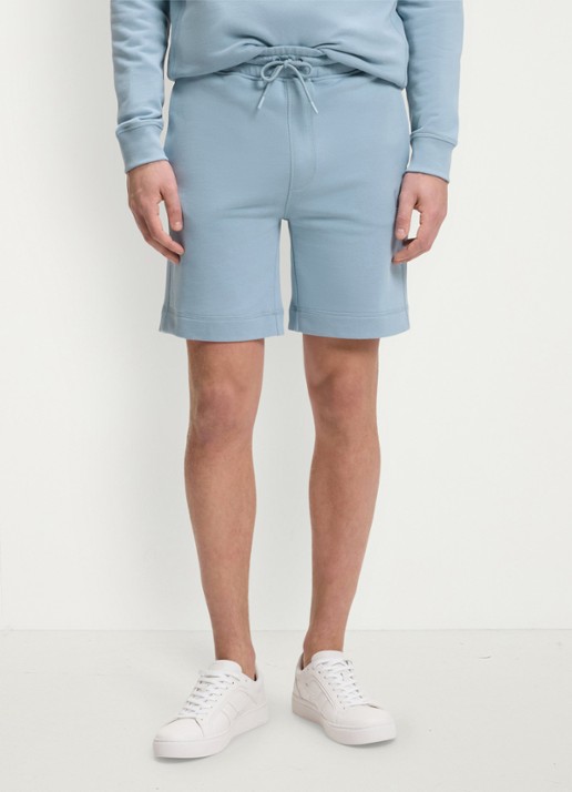 BOSS Straight fit korte broek van sweatstof met logopatch - detail 4 light/pastel blue-458 / blauw
