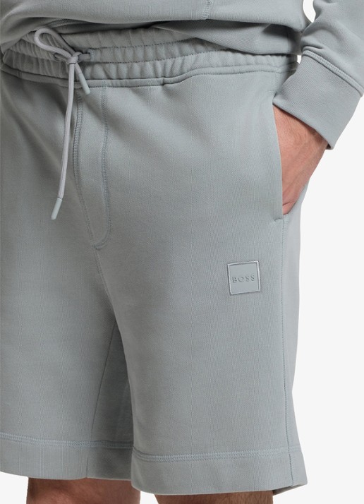 BOSS Straight fit korte broek van sweatstof met logopatch - detail 3 open grey-084 / grijs