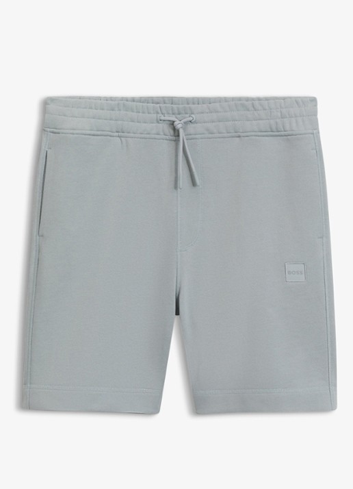 BOSS Straight fit korte broek van sweatstof met logopatch - voorkant 4 open grey-084 / grijs