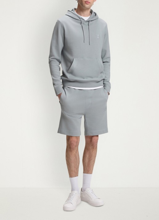 BOSS Straight fit korte broek van sweatstof met logopatch - voorkant 5 open grey-084 / grijs