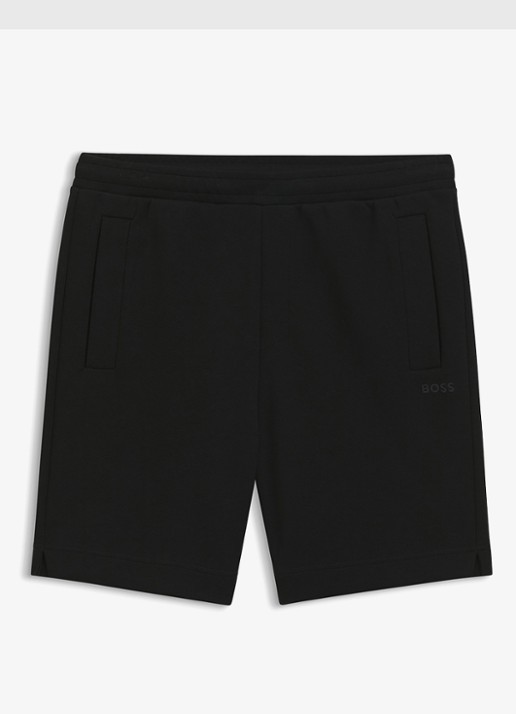 BOSS Straight fit korte joggingbroek in katoenblend - voorkant black-002