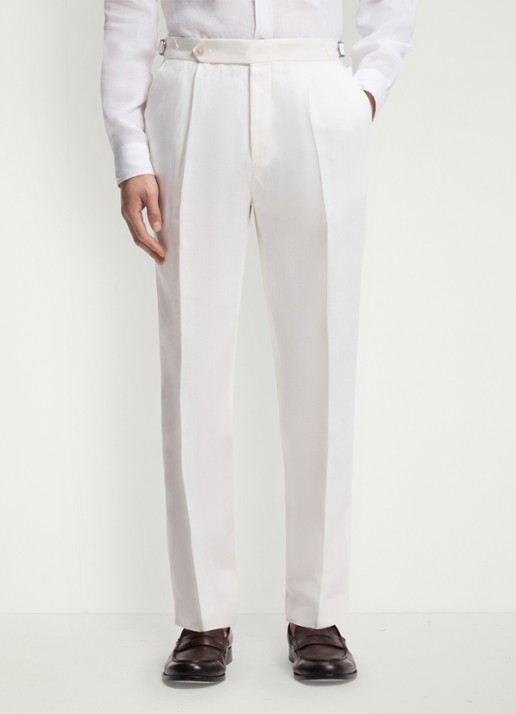 BOSS Straight fit pantalon in linnenblend met steekzakken