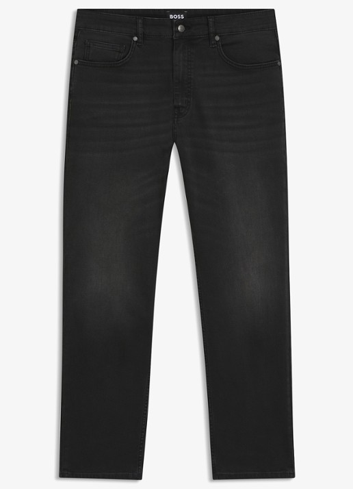 BOSS Straight leg jeans met stretch en steekzakken - voorkant 4 charcoal-015 / grijs