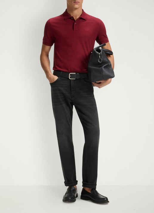 BOSS Straight leg jeans met stretch en steekzakken - voorkant 5 charcoal-015 / grijs