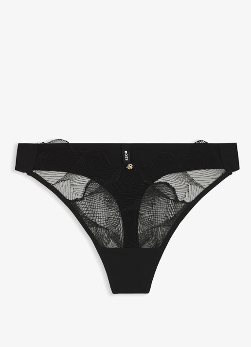 BOSS String met mesh en borduring - voorkant zwart