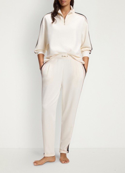 BOSS Sweater met halve rits - voorkant 2 gebroken wit