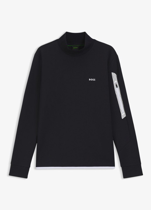 BOSS Sweater met logo en opstaande kraag - voorkant 3 blauw