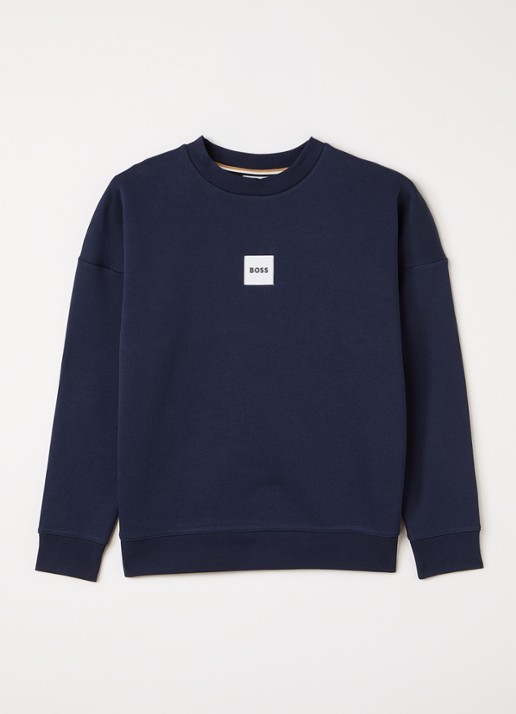 BOSS Sweater met logo - voorkant donkerblauw