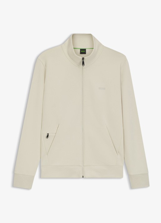BOSS Sweatshirt van stretchkatoen met rits en logoprint - voorkant 4 creme
