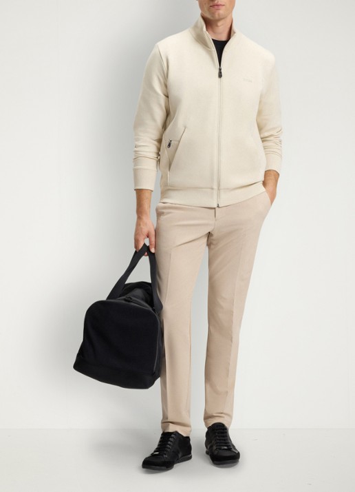 BOSS Sweatshirt van stretchkatoen met rits en logoprint - voorkant 5 creme