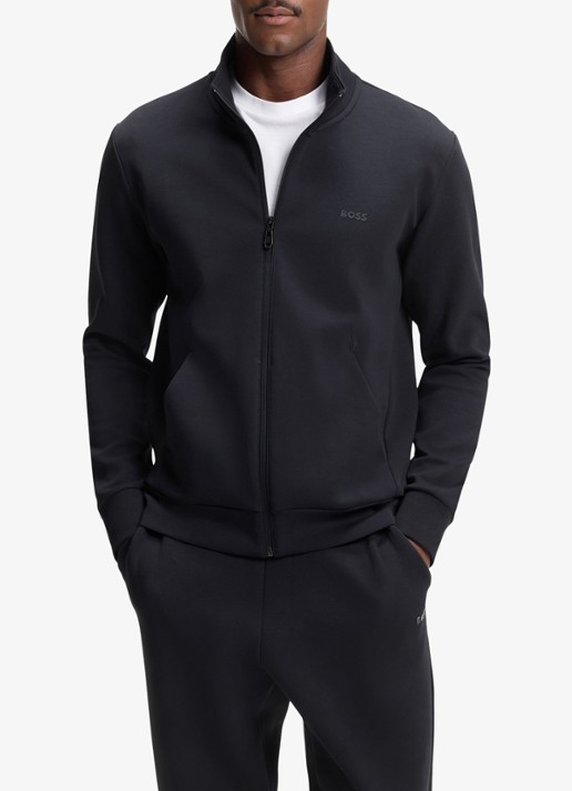 BOSS Sweatshirt van stretchkatoen met rits en logoprint