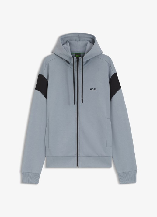 BOSS Sweatvest met steekzakken en capuchon - voorkant 4 dark grey-026