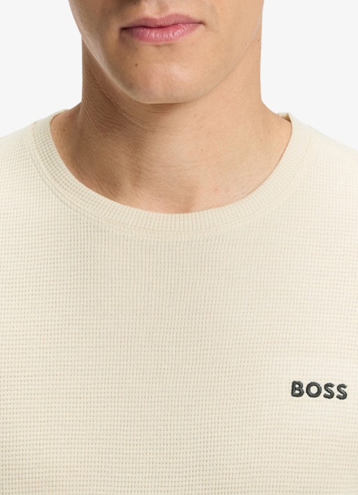 BOSS T-shirt met logo en structuur - detail 2 beige