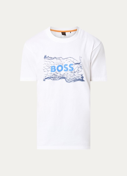 BOSS T-shirt met logoprint - voorkant 2 wit