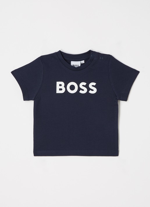BOSS T-shirt met logoprint - voorkant donkerblauw