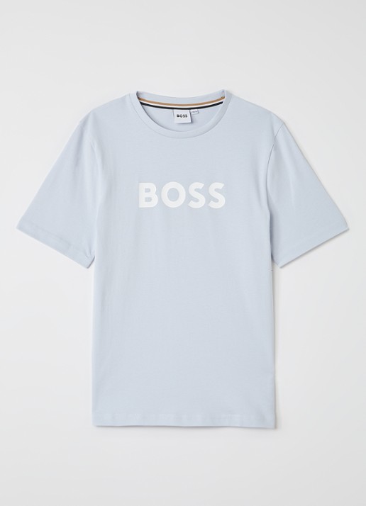 BOSS T-shirt met logoprint - voorkant 3 lichtblauw