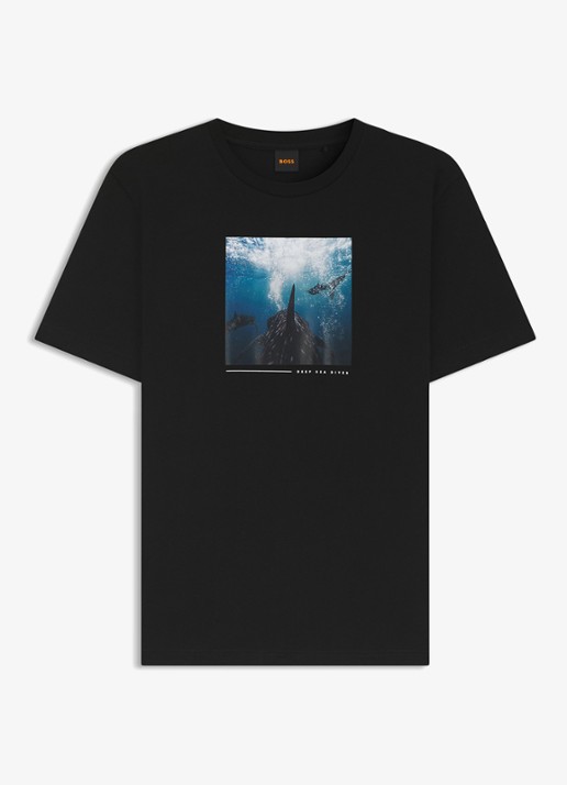 BOSS T-shirt met print  - voorkant black-001 / zwart