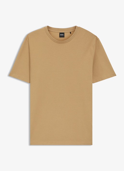 BOSS T-shirt met structuur - voorkant medium beige-260 / beige