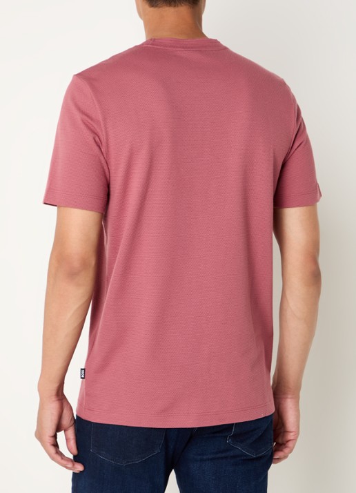 BOSS T-shirt met structuur - achterkant open red-644 / rood