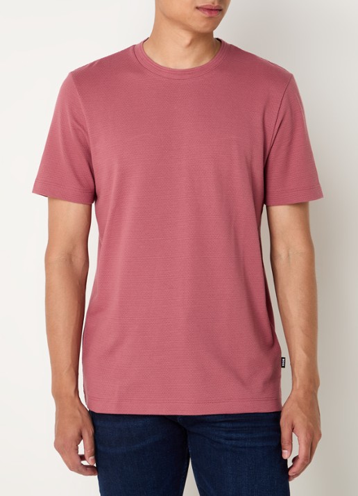BOSS T-shirt met structuur - detail 4 open red-644 / rood