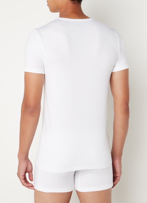 BOSS T-shirt met V-hals en stretch in 2-pack - achterkant 2 wit