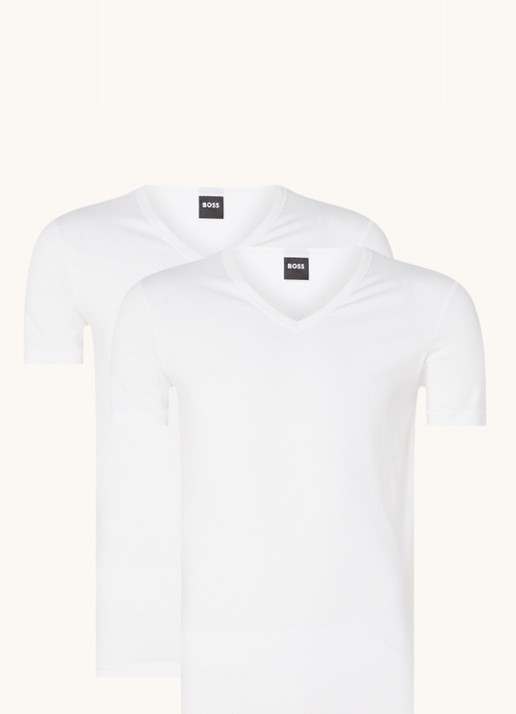 BOSS T-shirt met V-hals en stretch in 2-pack - voorkant 3 wit