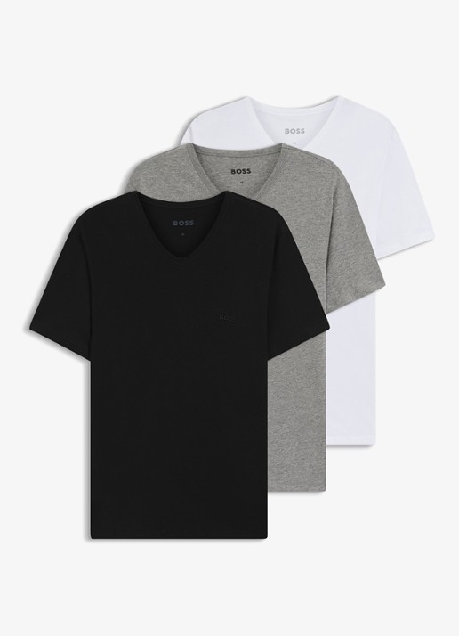 BOSS T-shirt met V-hals in 3-pack - voorkant 5 grijsmele