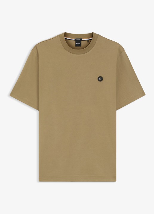 BOSS T-shirt van gemerceriseerde katoen met Double B-monogram - voorkant dark beige-252 / beige