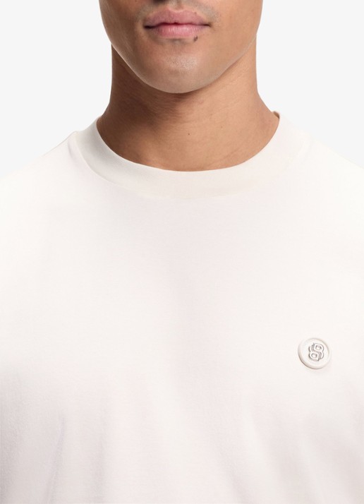 BOSS T-shirt van gemerceriseerde katoen met Double B-monogram - detail 3 open white-118 / wit