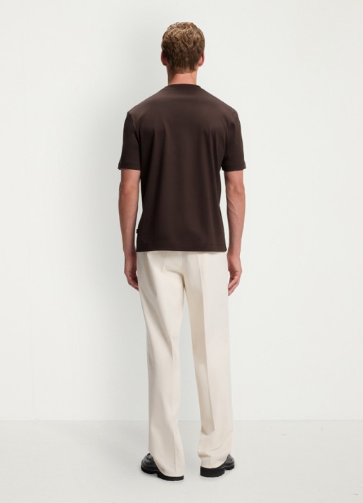 BOSS T-shirt van gemerceriseerde katoen met Double B-monogram - achterkant dark brown-209 / bruin