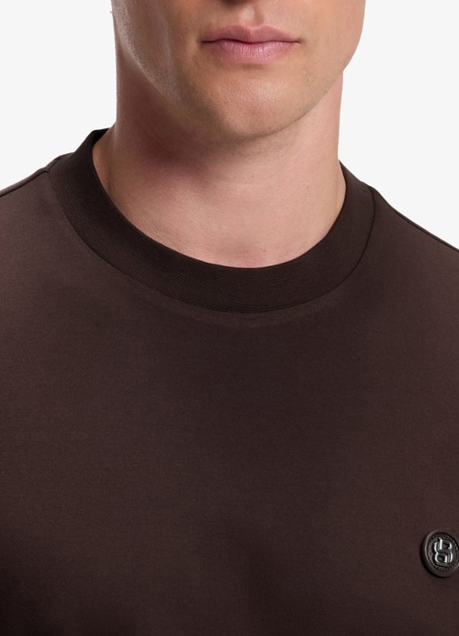 BOSS T-shirt van gemerceriseerde katoen met Double B-monogram - detail 5 dark brown-209 / bruin