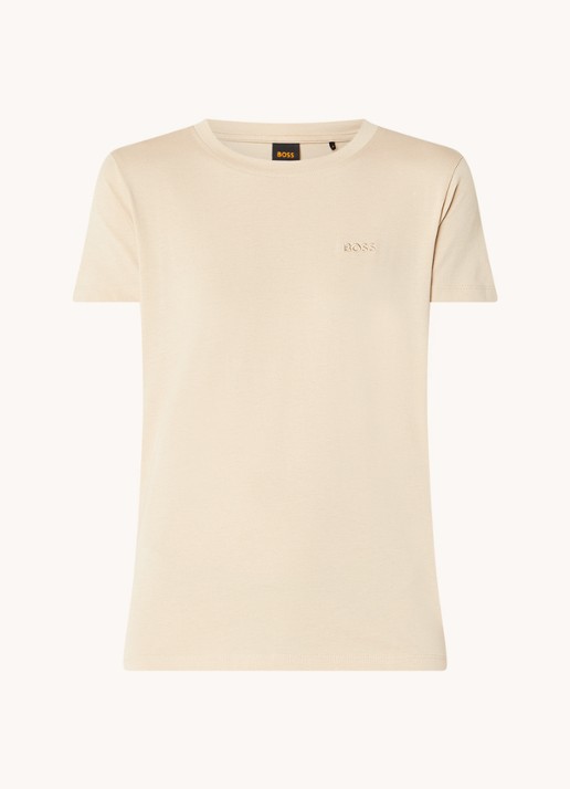 BOSS T-shirt van katoenen jersey met logodetail - voorkant 2 medium beige-269 / beige