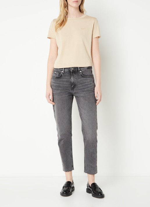 BOSS T-shirt van katoenen jersey met logodetail - voorkant 3 medium beige-269 / beige
