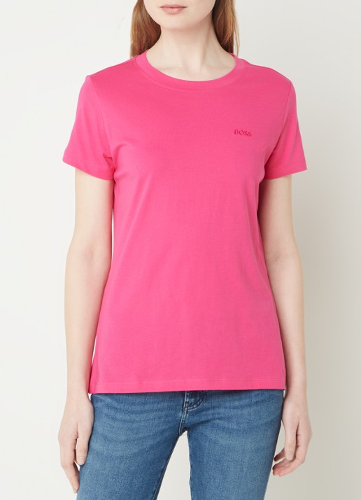BOSS T-shirt van katoenen jersey met logodetail - detail 4 bright purple-526 / roze