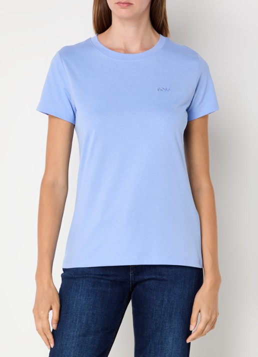 BOSS T-shirt van katoenen jersey met logodetail - detail 4 bright blue-436 / lichtblauw
