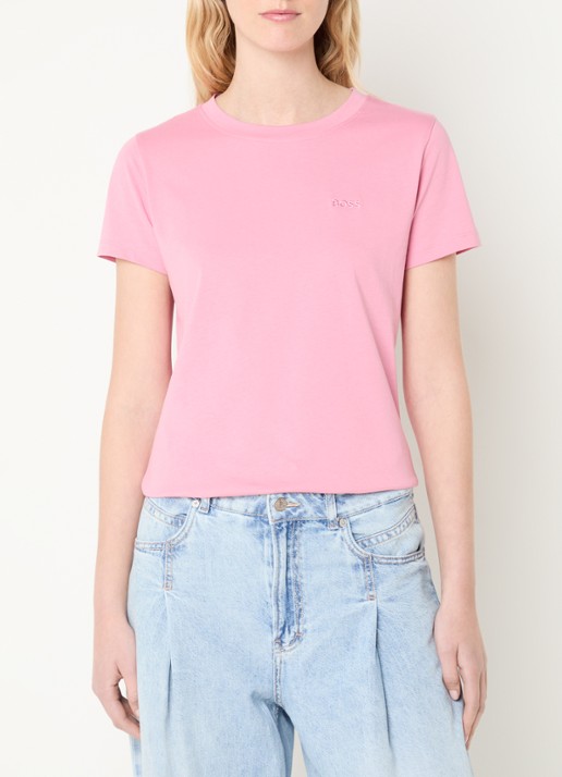 BOSS T-shirt van katoenen jersey met logodetail - detail 4 open purple-554 / roze