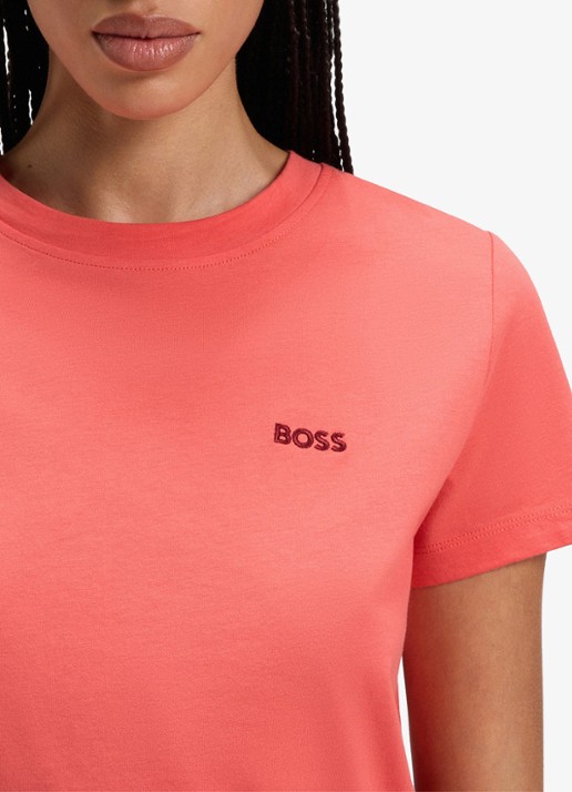 BOSS T-shirt van katoenen jersey met logodetail - detail 5 light /pastel red-638 / rood