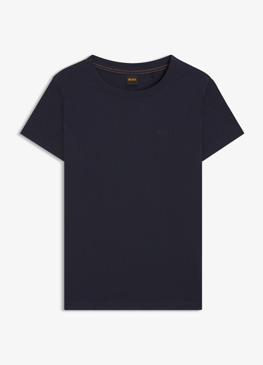 BOSS T-shirt van katoenen jersey met logodetail - voorkant 4 dark blue-408 / blauw