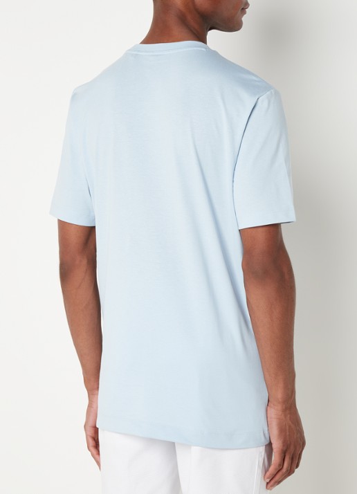 BOSS T-shirt van katoenen jersey met logodetail - achterkant aquablauw